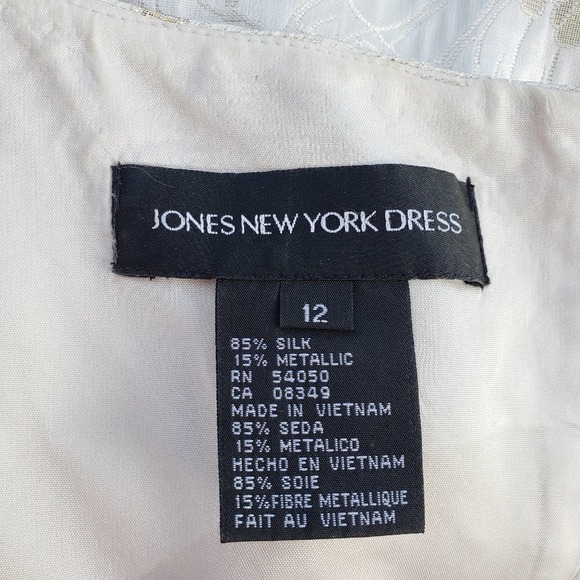 JONES NY Dress Jacket Cream Gold Metallic Formal Silk Set Floral Brocade 12 - Picture 7 of 16